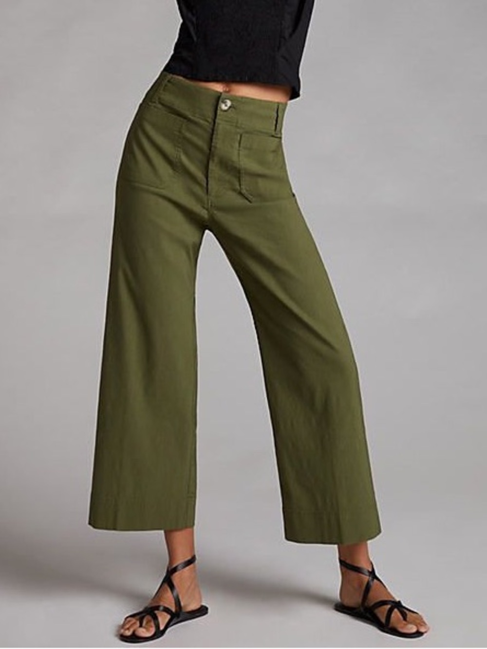 Anthropologie Maeve The Collette Olive Green Wide-Leg Crop Pants Size 33